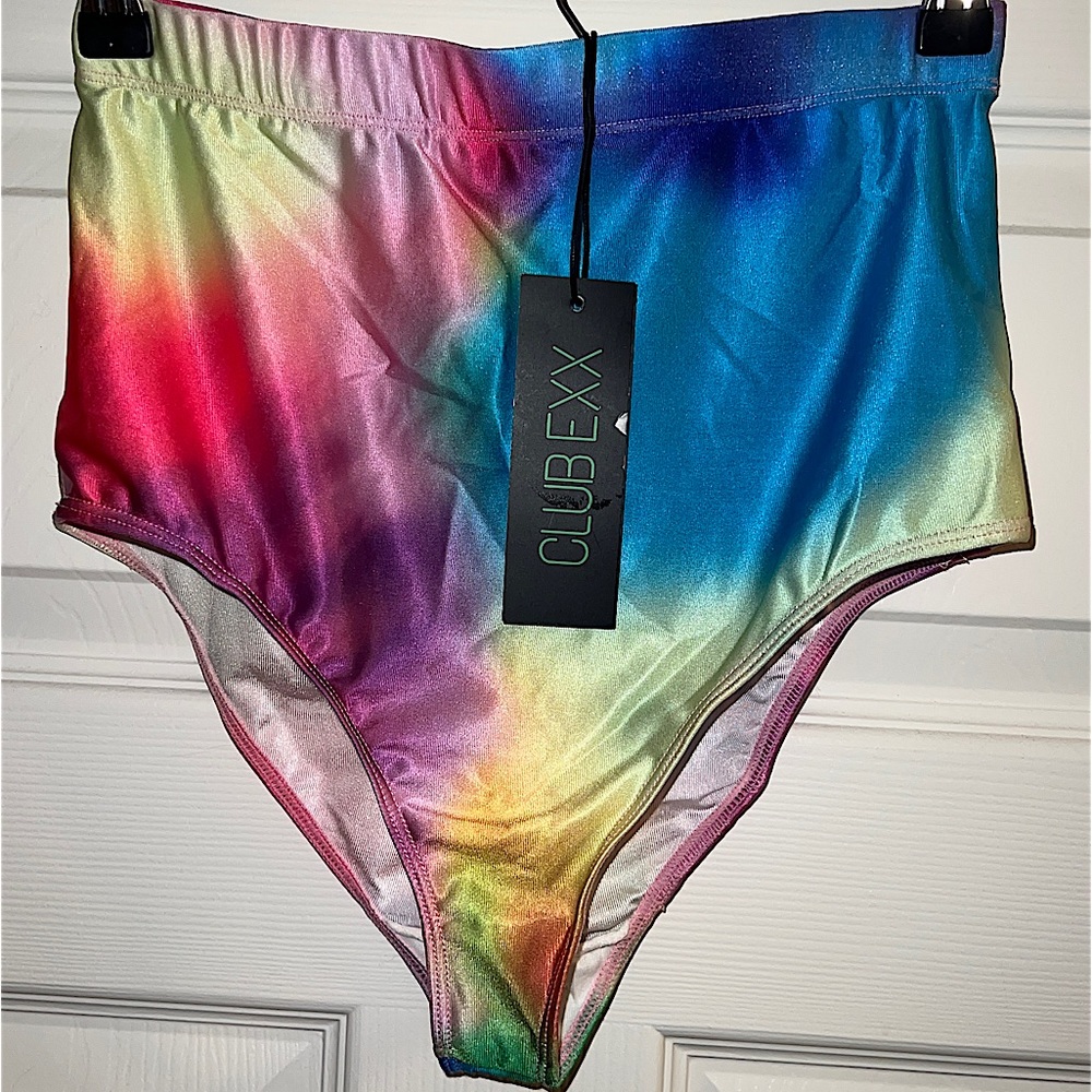 Club Exx High Waisted Hot Rainbow Shorts.